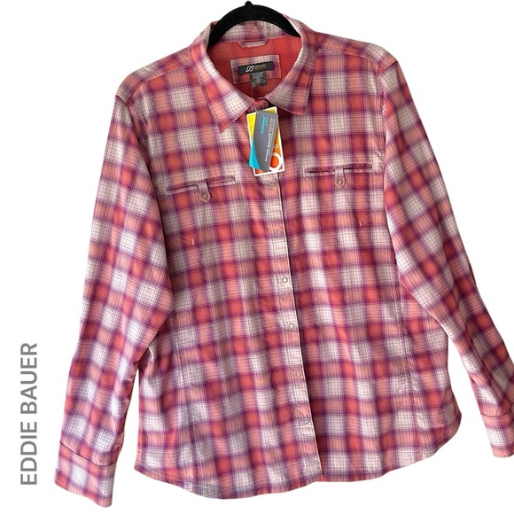 NWT EDDIE BAUER WOMEN’S LONG SLEEVE TRAVEX SHIRT WESTERN SNAP FRONT UPF 50 | XL - Picture 1 of 12